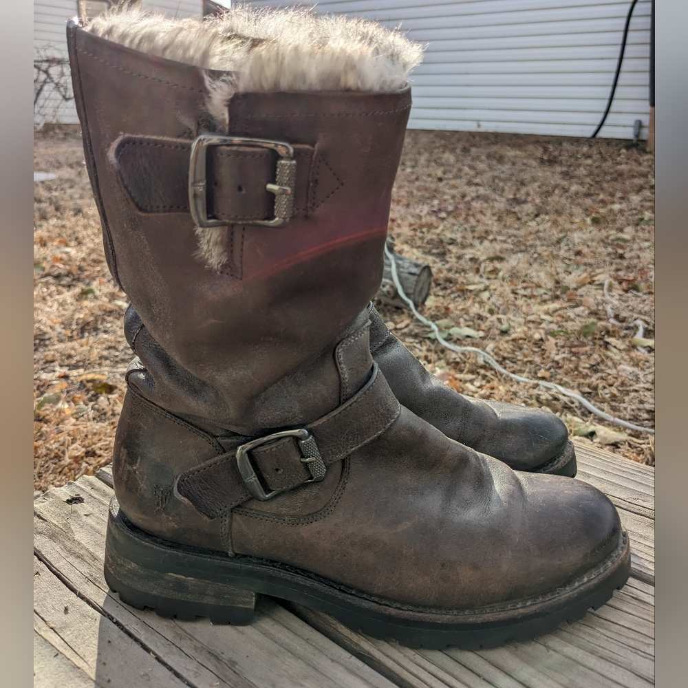 Frye Boots: Natalie Mid Engineer Lug Shearling